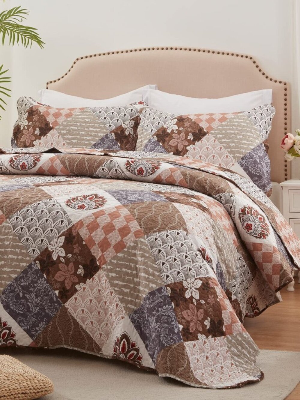 Full/Queen Size Quilt Set 3 Pieces Lightweight Reversible Bedspread-90''x98''